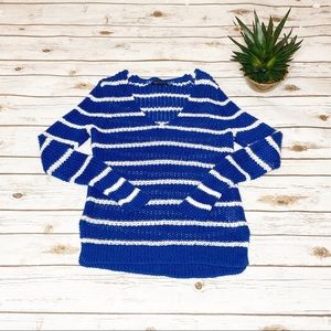 Banana Republic Italian Linen Royal Blue Striped V Sweater Size Medium